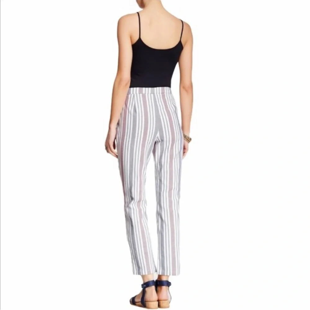 A24‎ Free People Striped Linen Pants Pull On Side Zip Ankle